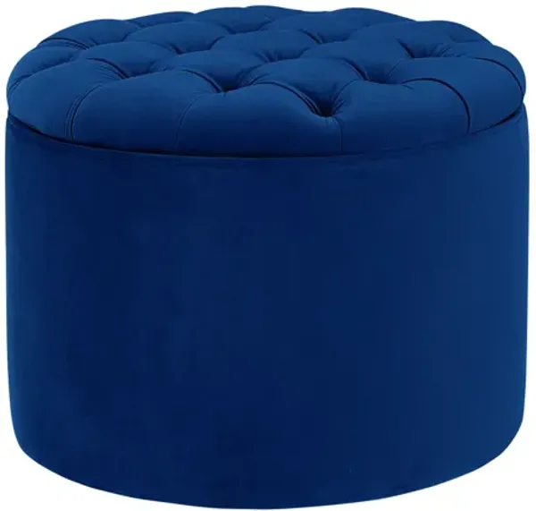 Queen Navy Velvet Storage Ottoman