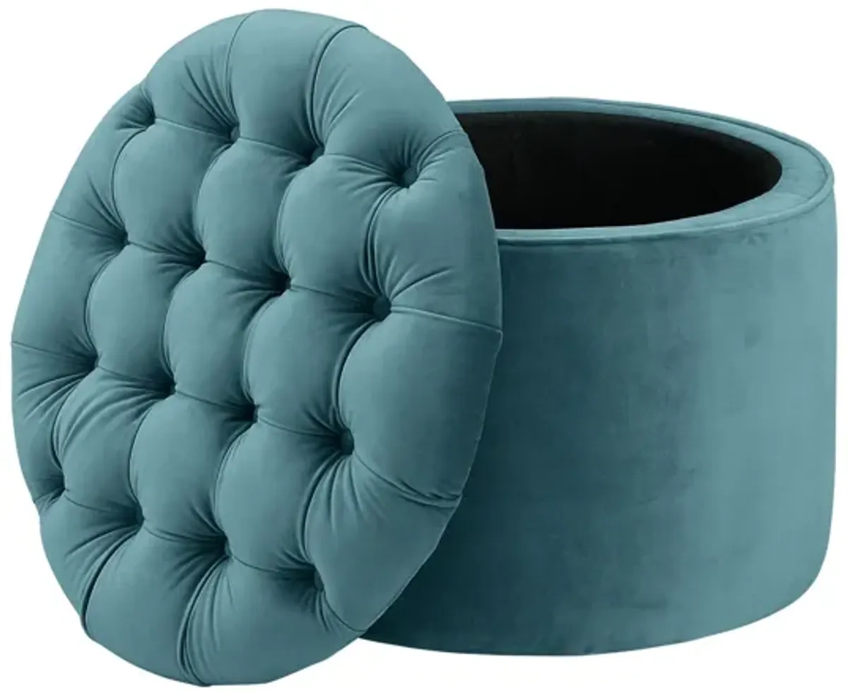 Queen Sea Blue Velvet Storage Ottoman