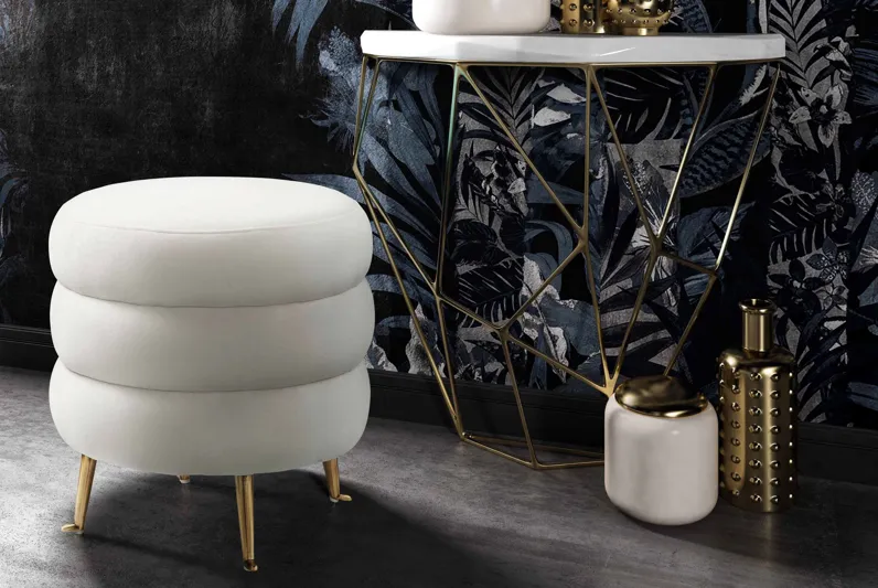 Ladder Cream Velvet Ottoman