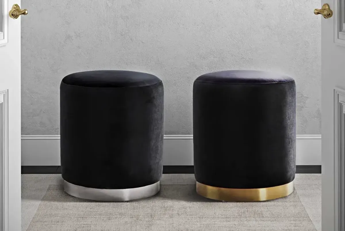 Opal Black Velvet Ottoman -Gold Base