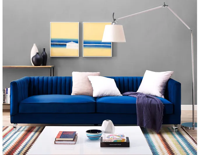 Aviator Blue Velvet Sofa