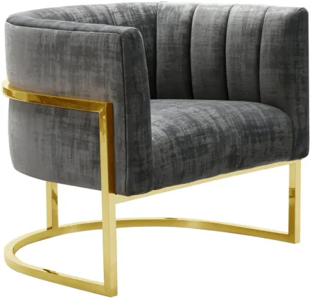 Magnolia  Slub Grey Chair with Gold Base