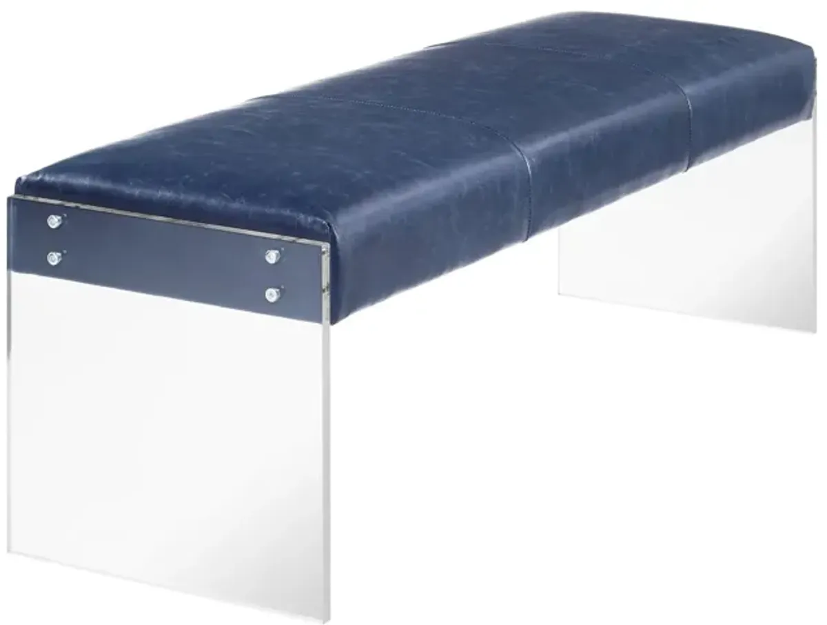 Envy Antique Blue Leather/Acrylic Bench