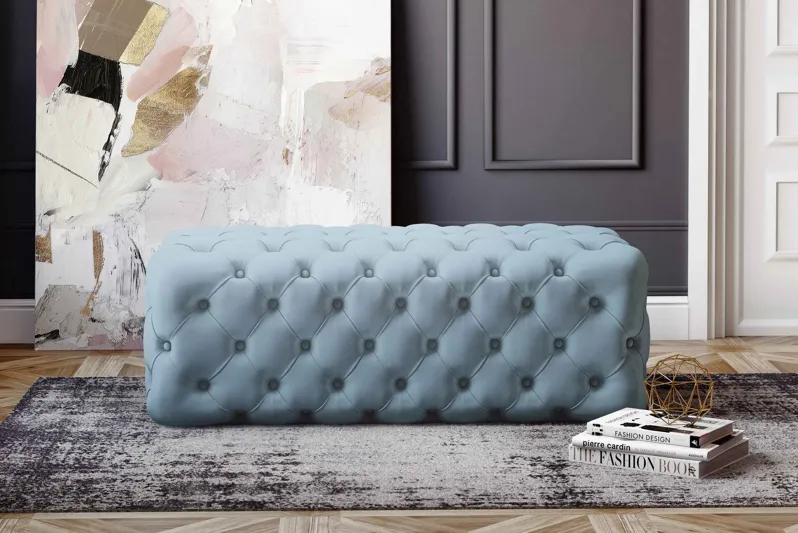 Kaylee Sea Blue Velvet Ottoman