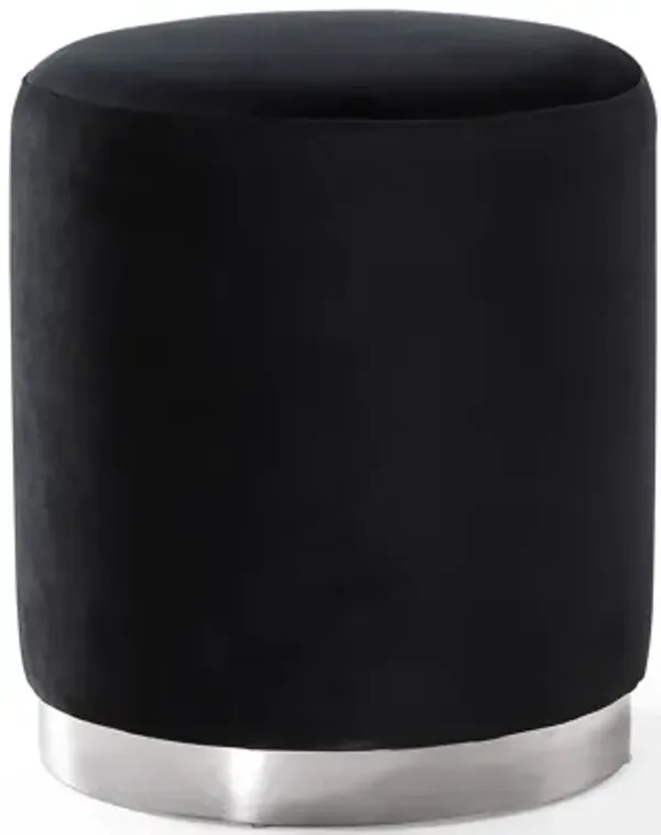 Opal Black Velvet Ottoman -Silver Base