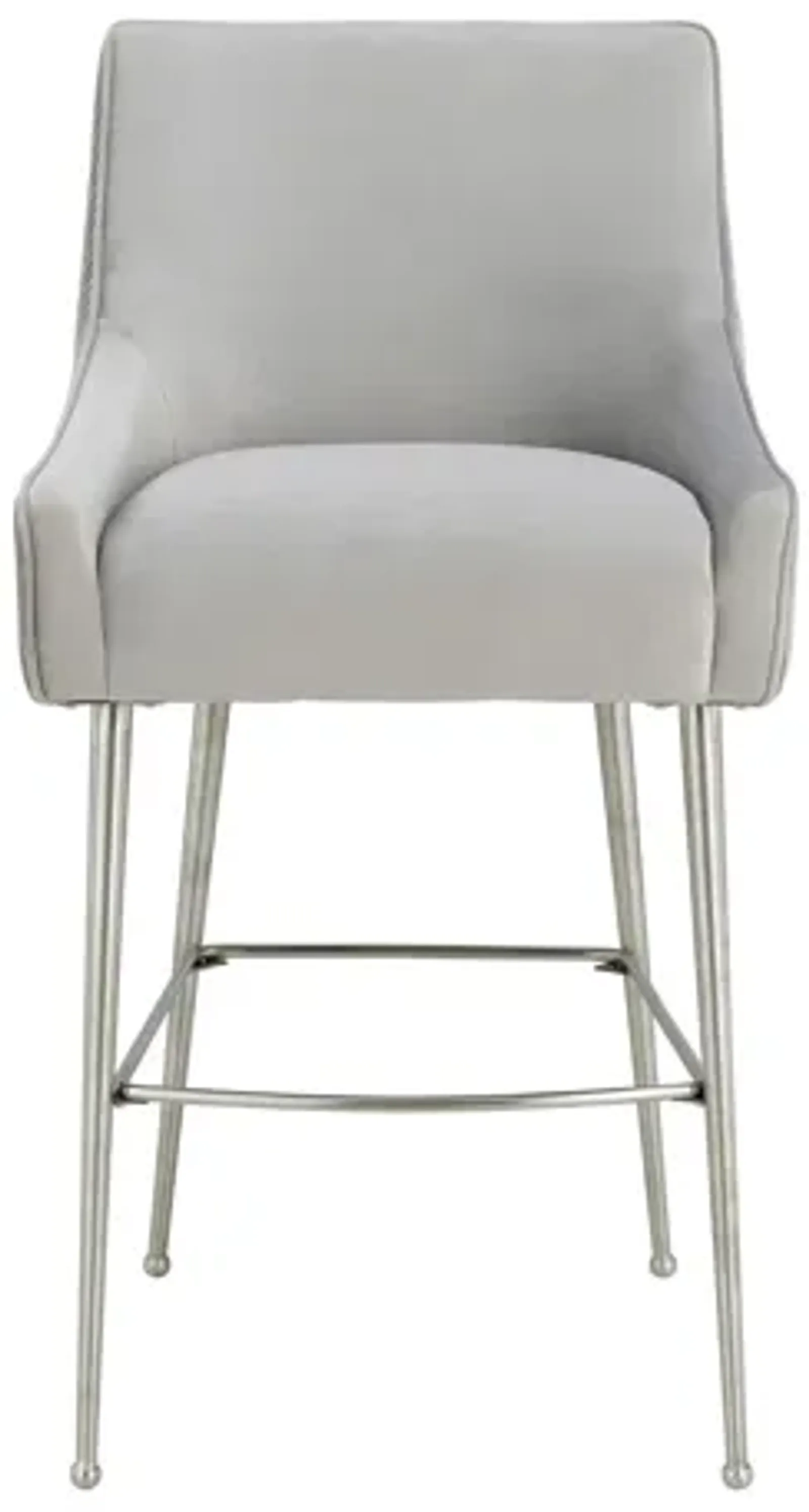 Beatrix Pleated Light Grey Velvet Bar Stool