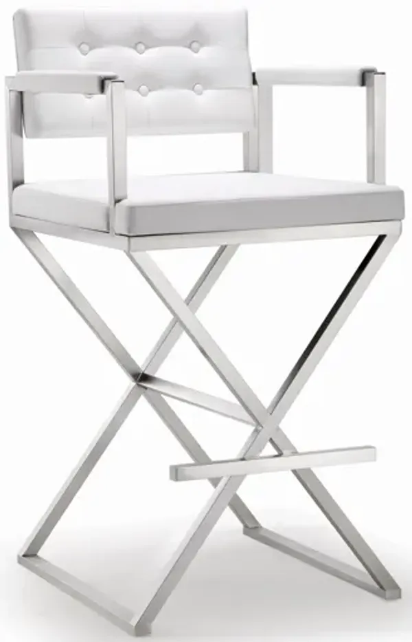 Director White Stainless Steel Barstool