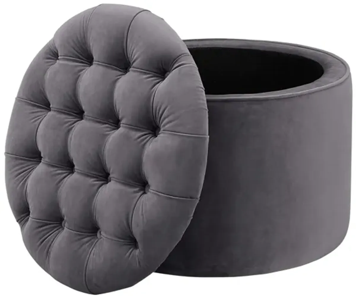 Queen Grey Velvet Storage Ottoman