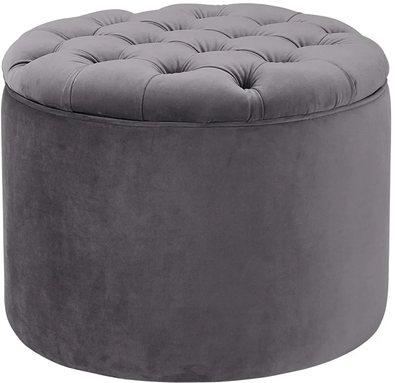 Queen Grey Velvet Storage Ottoman