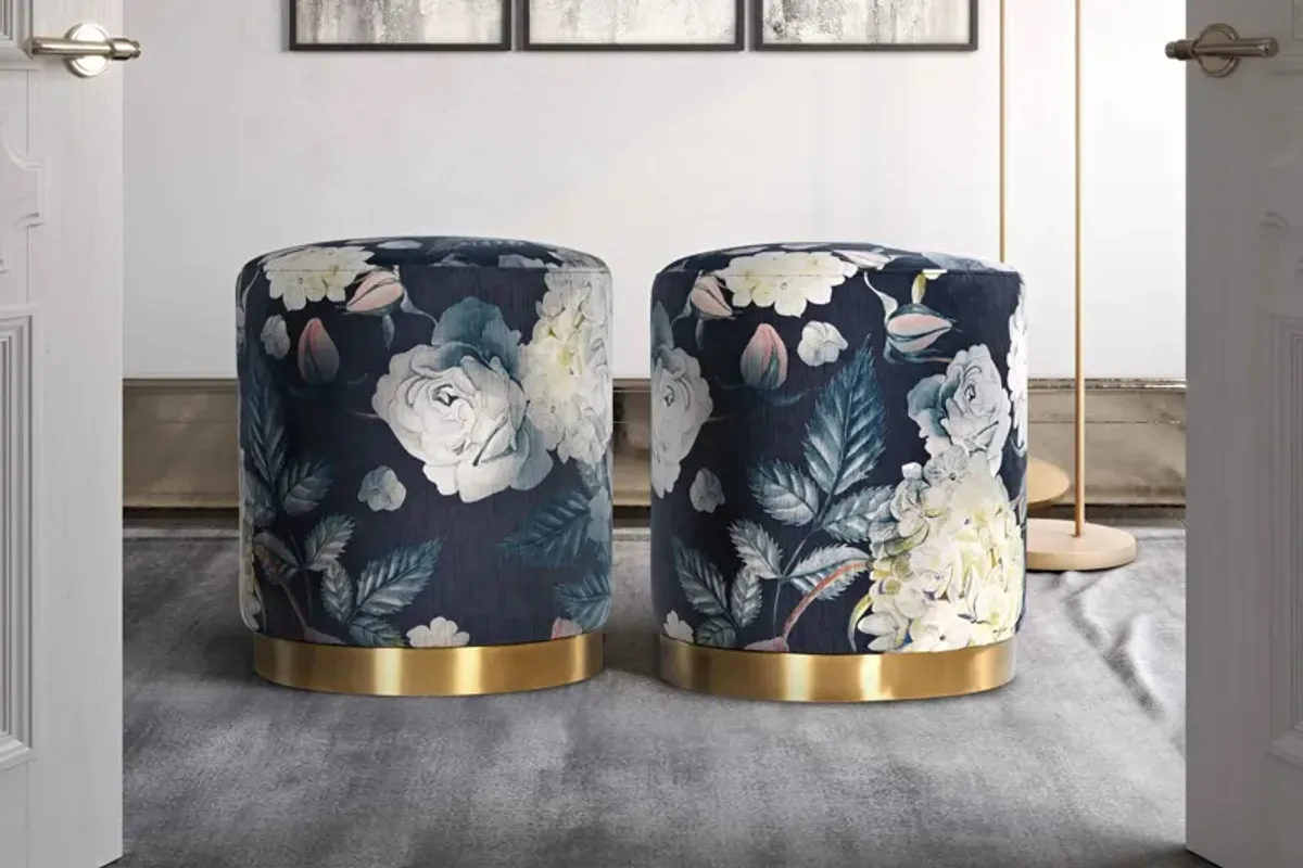 Opal Floral Velvet Ottoman with Gold Base