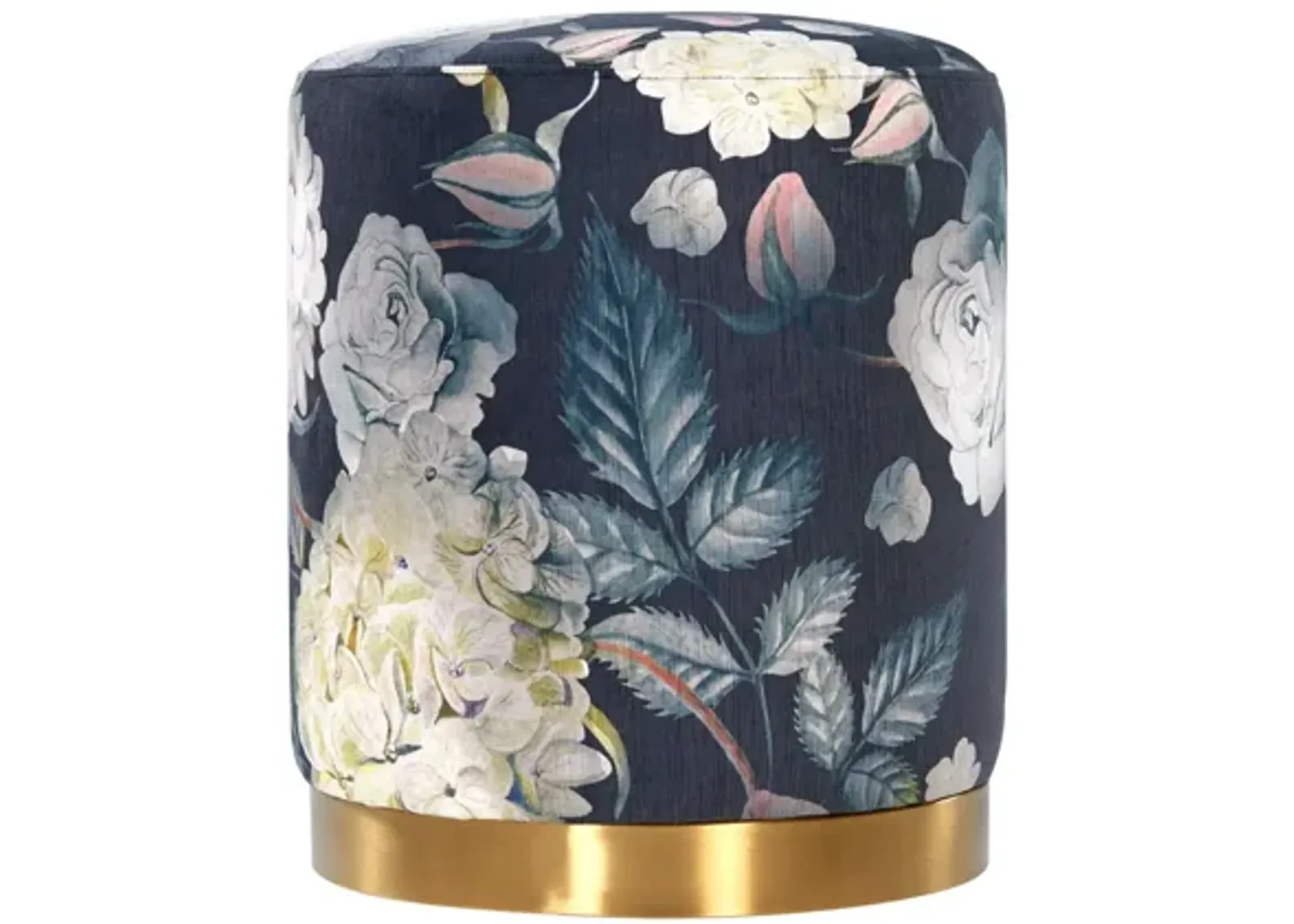 Opal Floral Velvet Ottoman with Gold Base