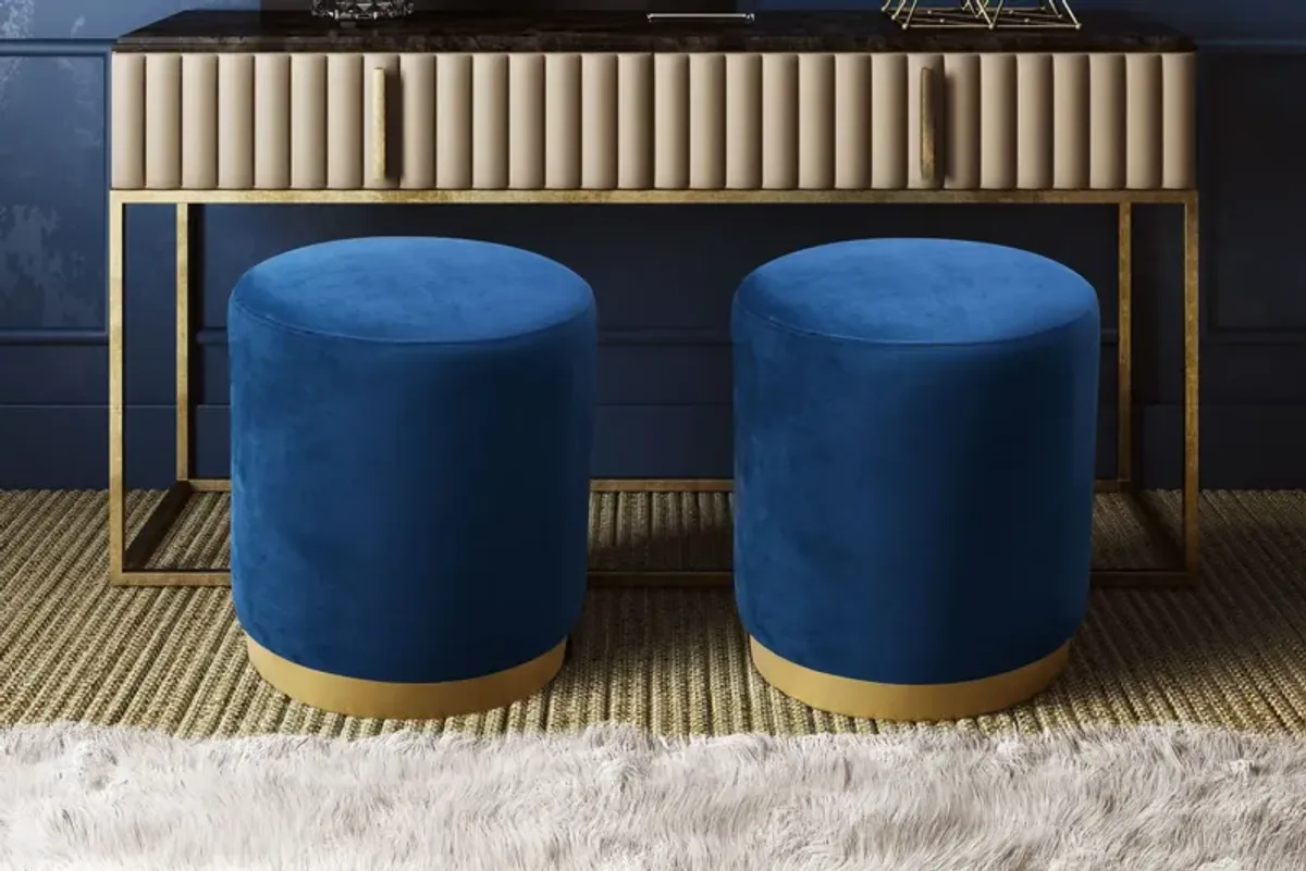 Opal Navy Velvet Ottoman with Gold Base