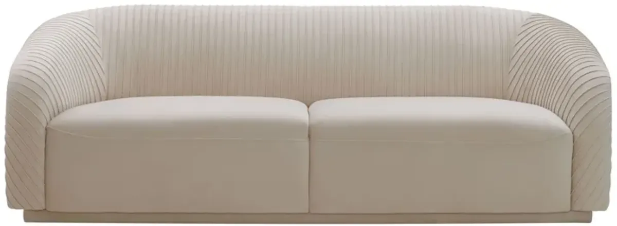 Yara Pleated Beige Velvet Sofa