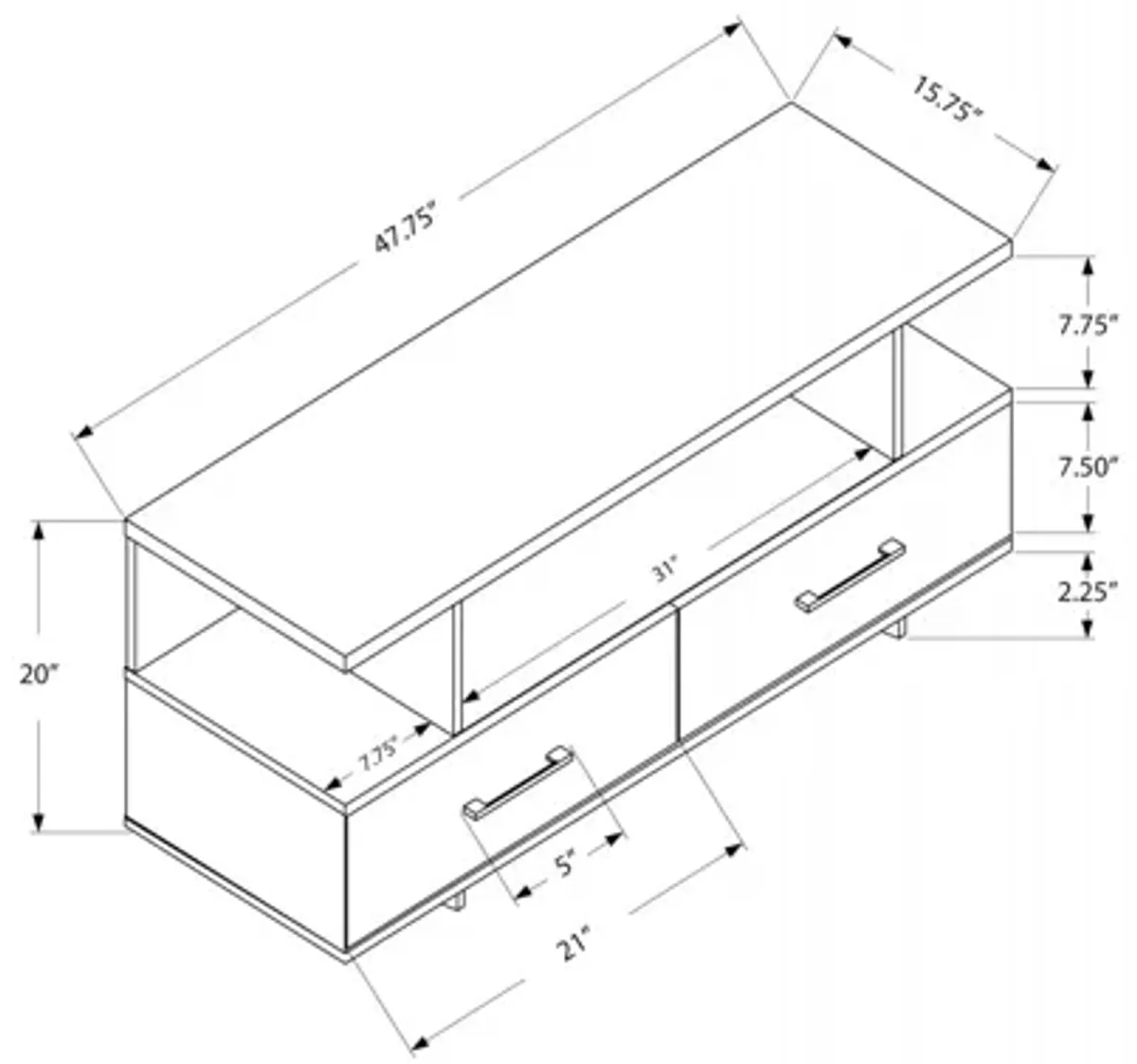 Grey 48" TV Stand with Two Storage Drawers