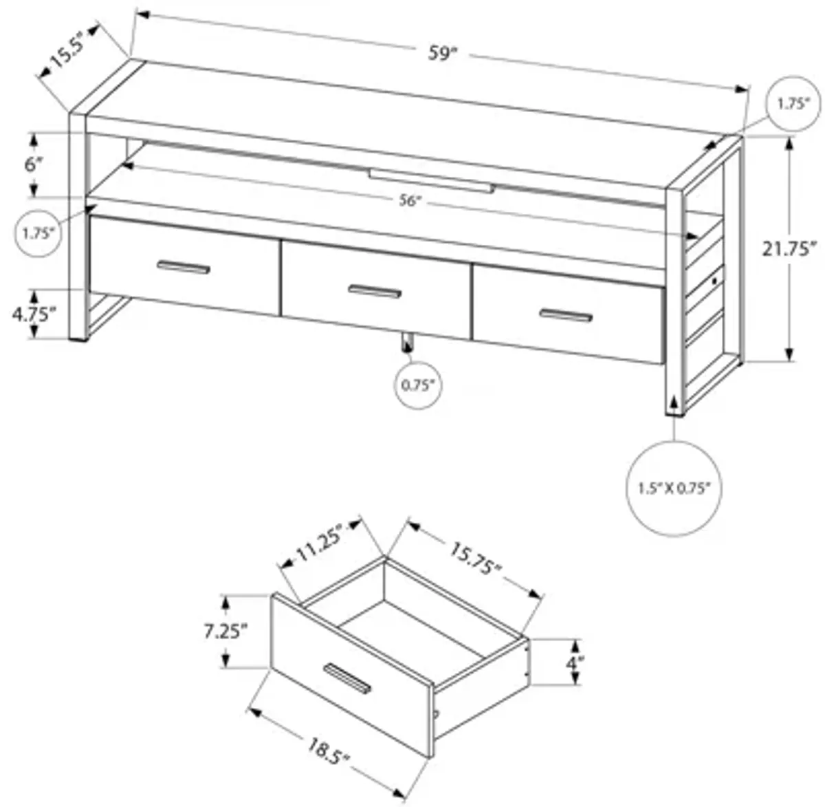 Tv Stand - 60"L / Brown Reclaimed Wood-Look / 3 Drawers