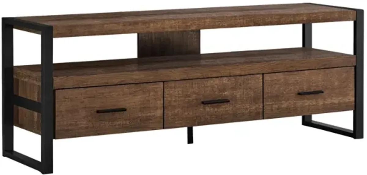 Tv Stand - 60"L / Brown Reclaimed Wood-Look / 3 Drawers