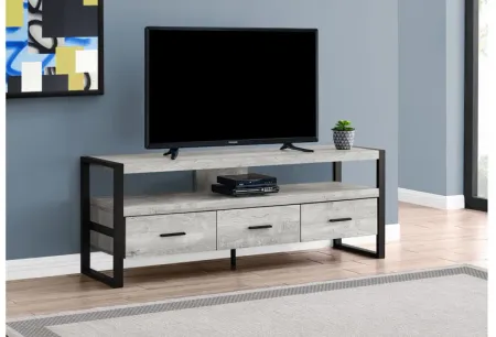 Grey Reclaimed Wood-Look 60" TV Stand with Three Drawers
