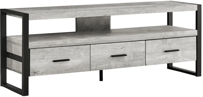 Grey Reclaimed Wood-Look 60" TV Stand with Three Drawers