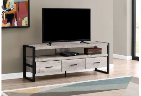 Taupe Reclaimed Wood-Look 60" TV Stand with Three Drawers