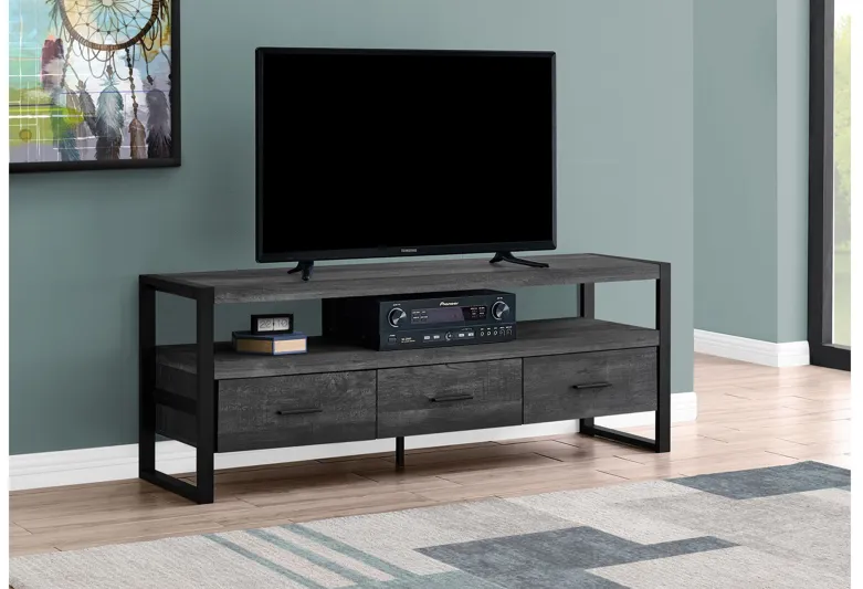 Tv Stand - 60"L / Black Reclaimed Wood-Look / 3 Drawers