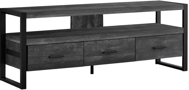 Tv Stand - 60"L / Black Reclaimed Wood-Look / 3 Drawers