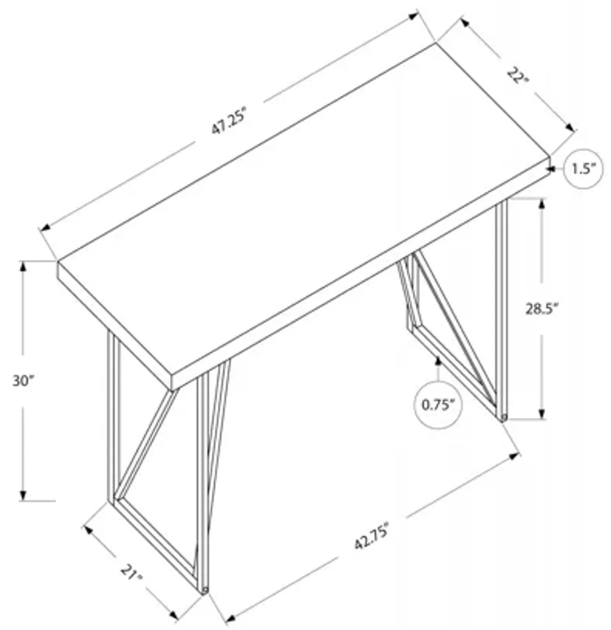 48" White and Silver Computer Desk