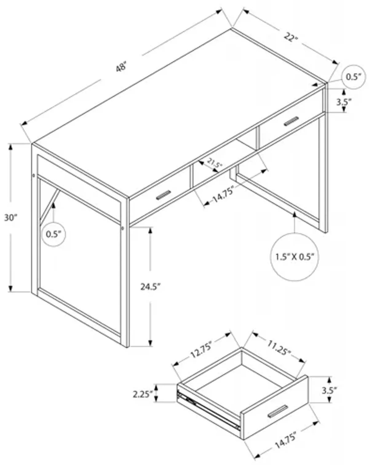 Pulford 48" White Computer Desk