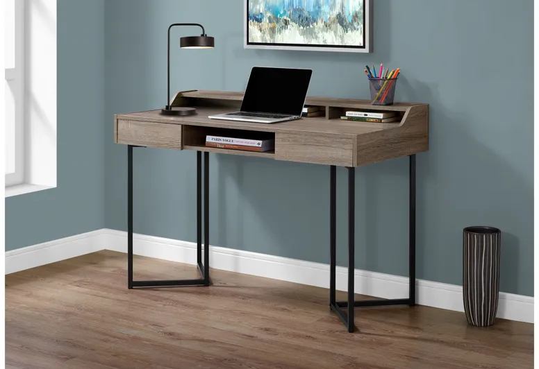 Dark Taupe & Black Metal Modern 48" Computer Desk