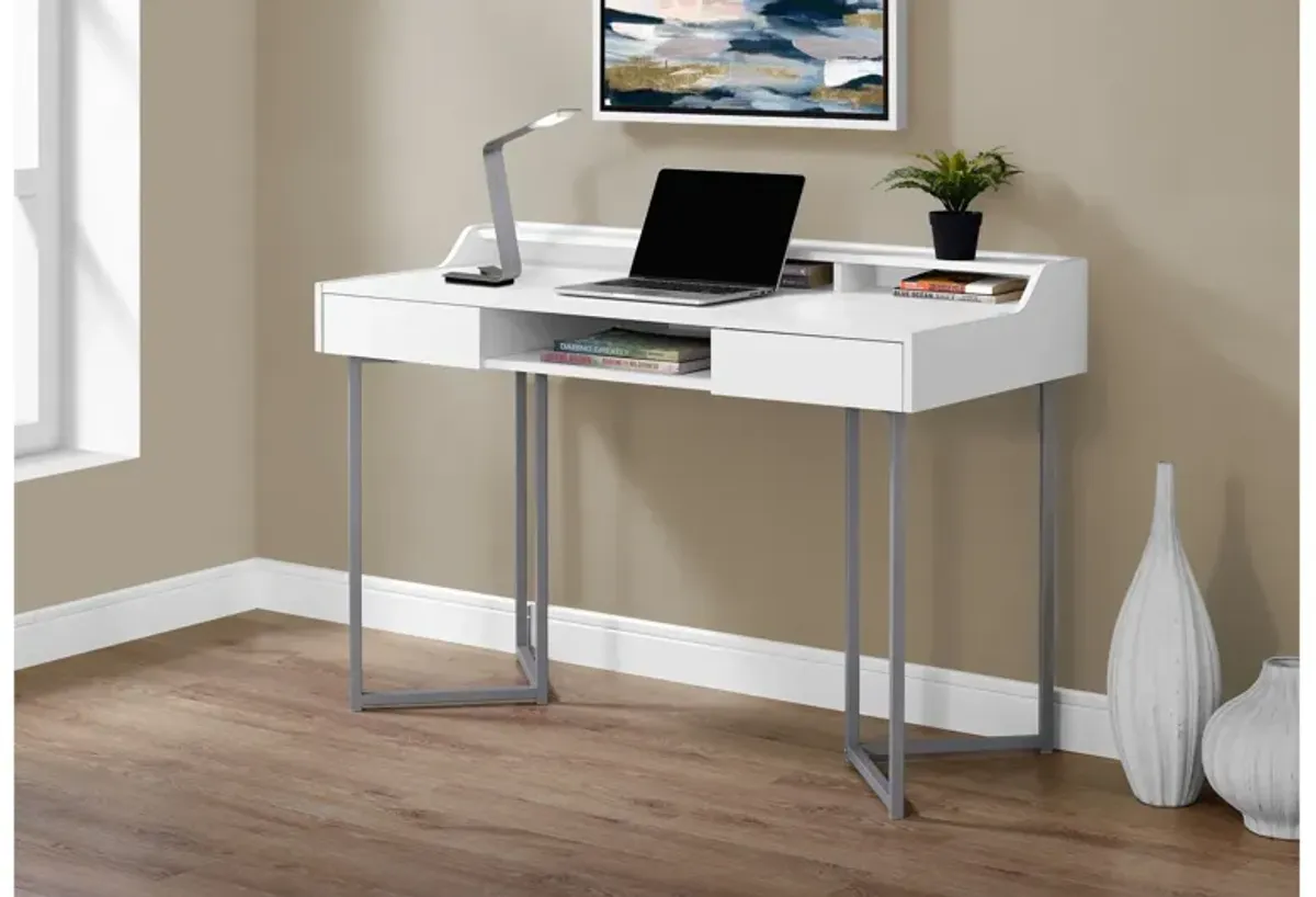 White & Silver Metal Modern 48" Computer Desk