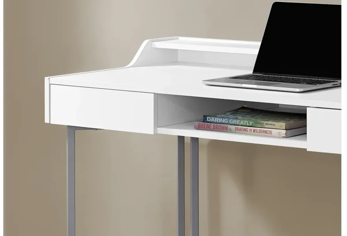 White & Silver Metal Modern 48" Computer Desk