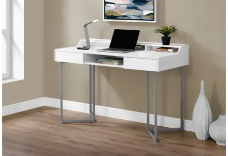 White & Silver Metal Modern 48" Computer Desk
