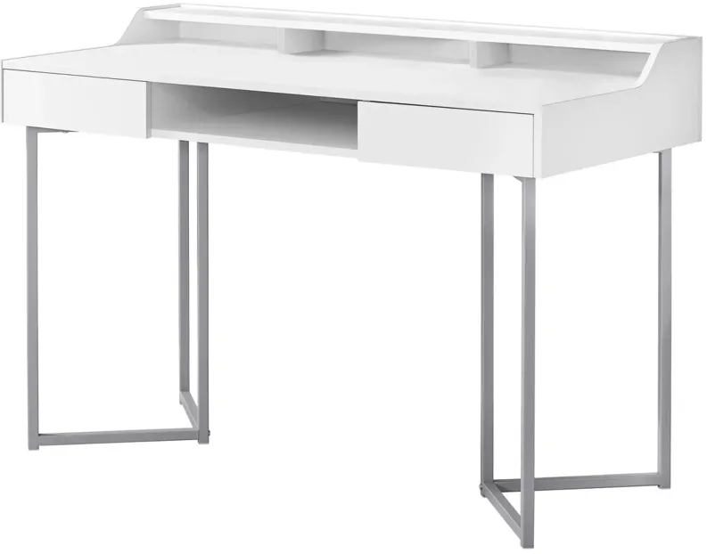 White & Silver Metal Modern 48" Computer Desk