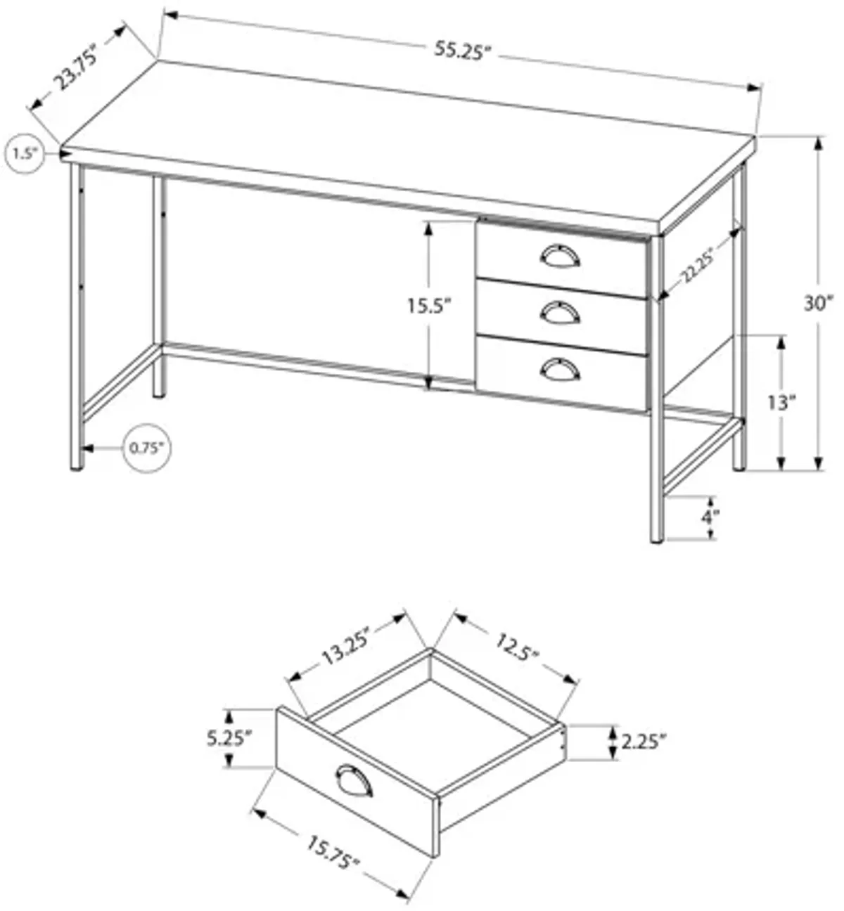 Riad 55" Brown Computer Desk