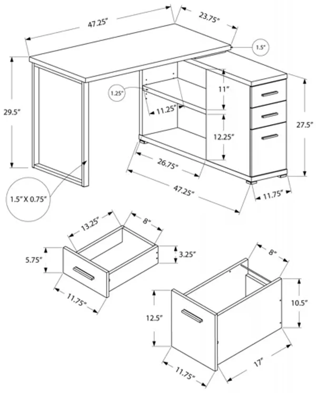 Defer L-Shaped White Computer Desk