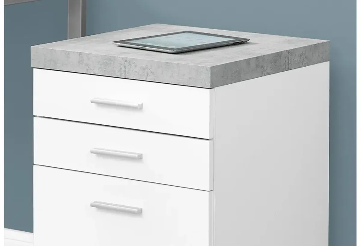 Baylis 3-Drawer White with Faux Cement Top Filing Cabinet