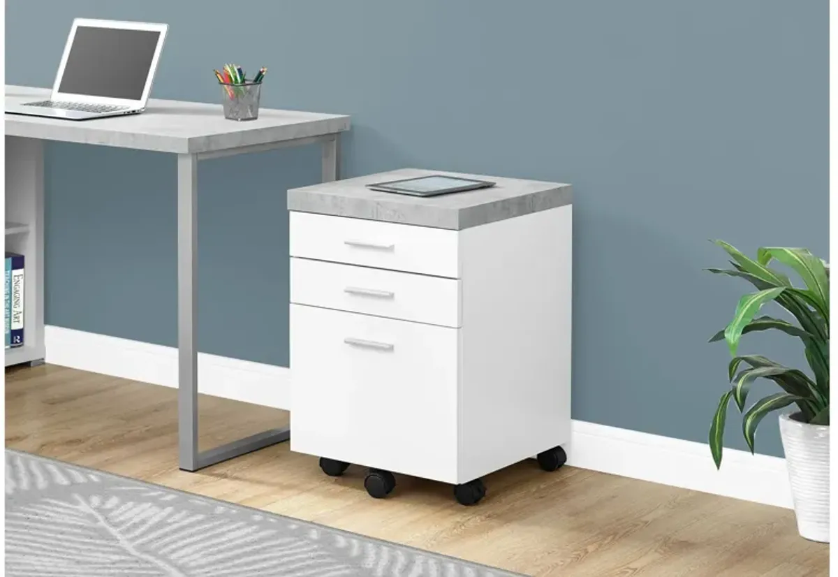 Baylis 3-Drawer White with Faux Cement Top Filing Cabinet