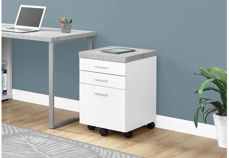 Baylis 3-Drawer White with Faux Cement Top Filing Cabinet