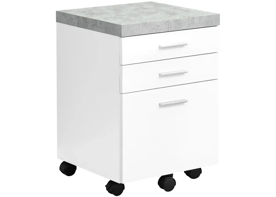 Baylis 3-Drawer White with Faux Cement Top Filing Cabinet
