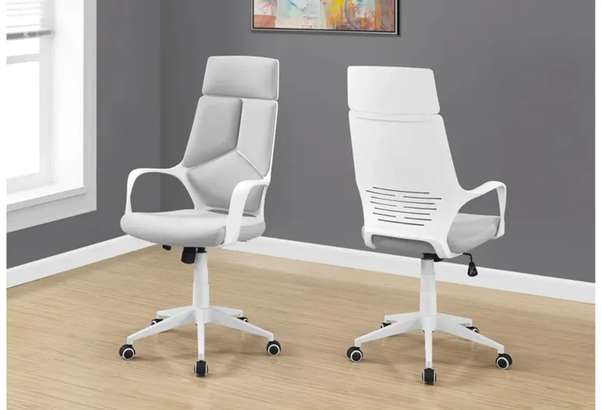 Office Chair - White / Grey Fabric / High Back Executive