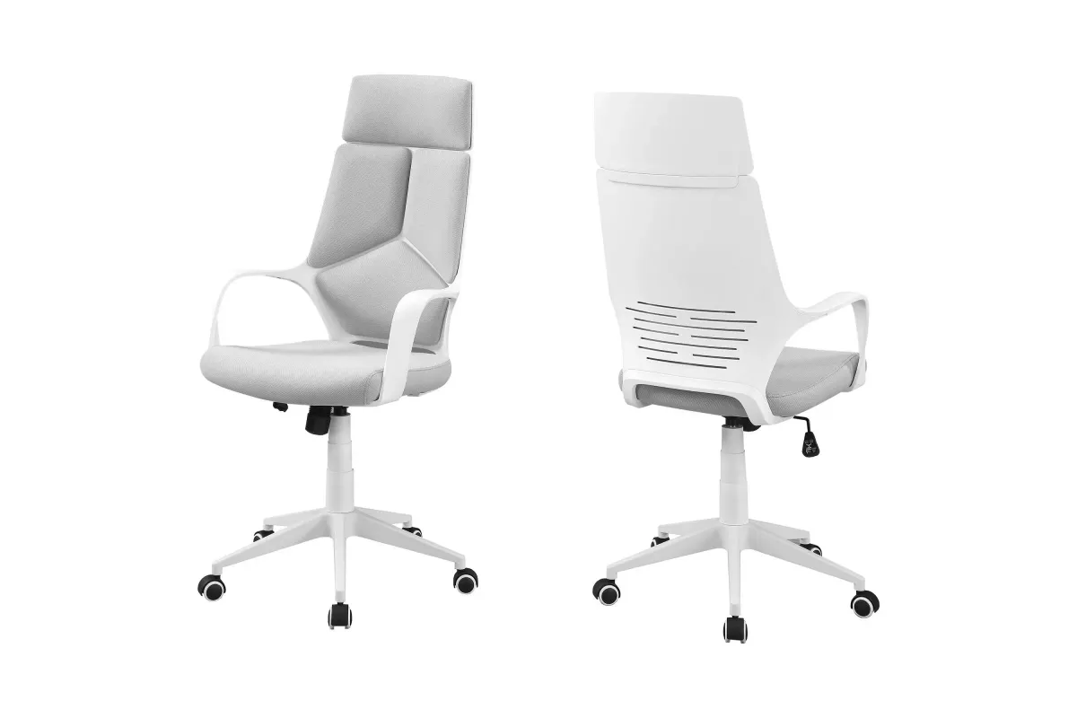 Office Chair - White / Grey Fabric / High Back Executive