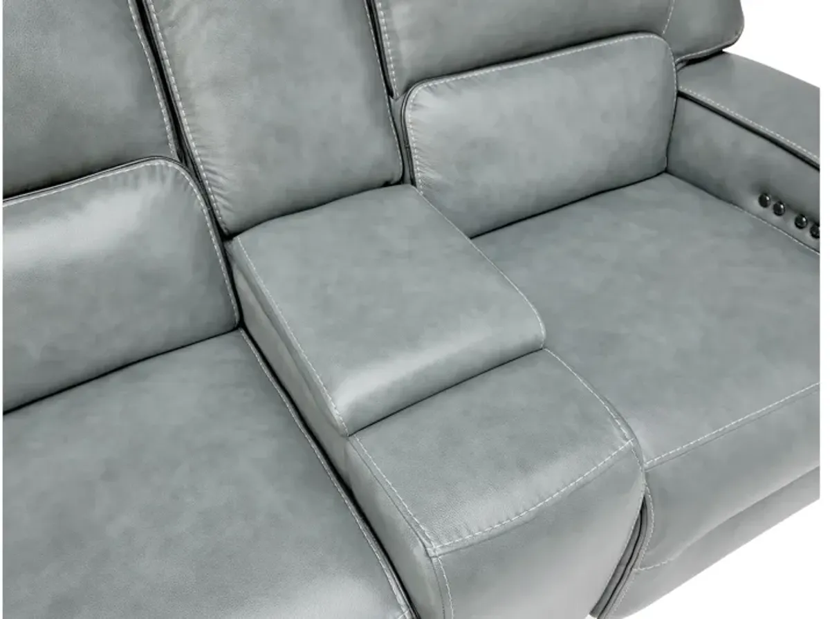 Lotus Leather Dual Power Reclining Console Loveseat