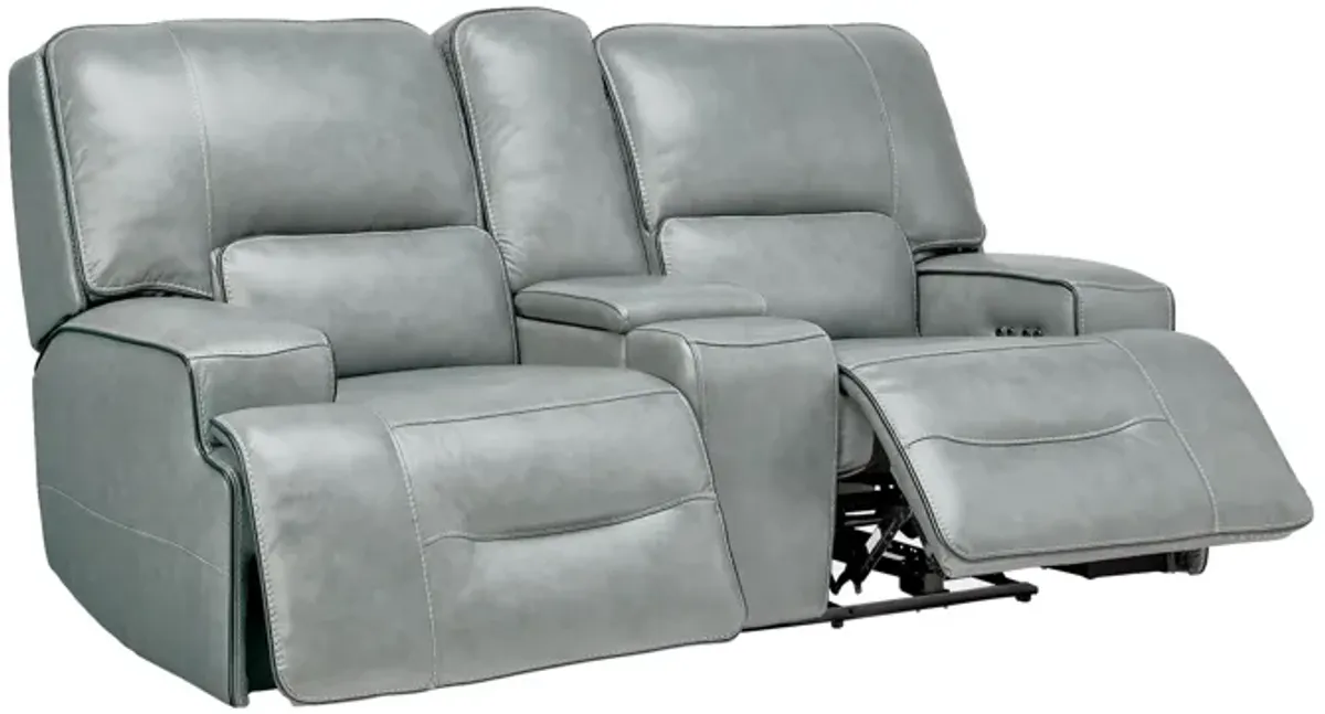 Lotus Leather Dual Power Reclining Console Loveseat