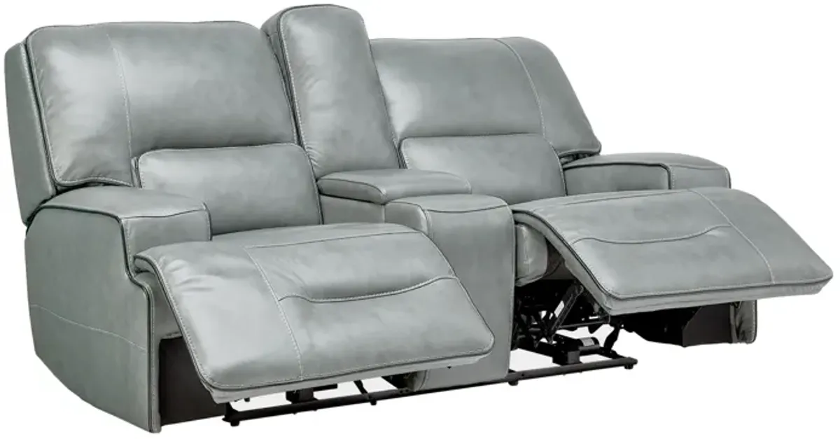 Lotus Leather Dual Power Reclining Console Loveseat