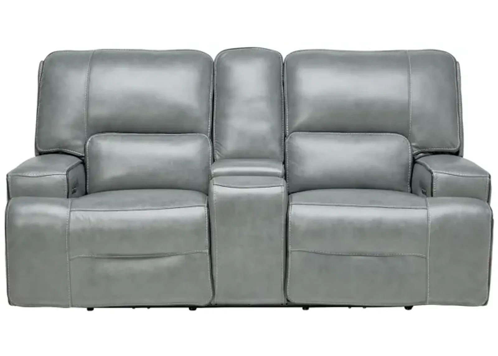 Lotus Leather Dual Power Reclining Console Loveseat