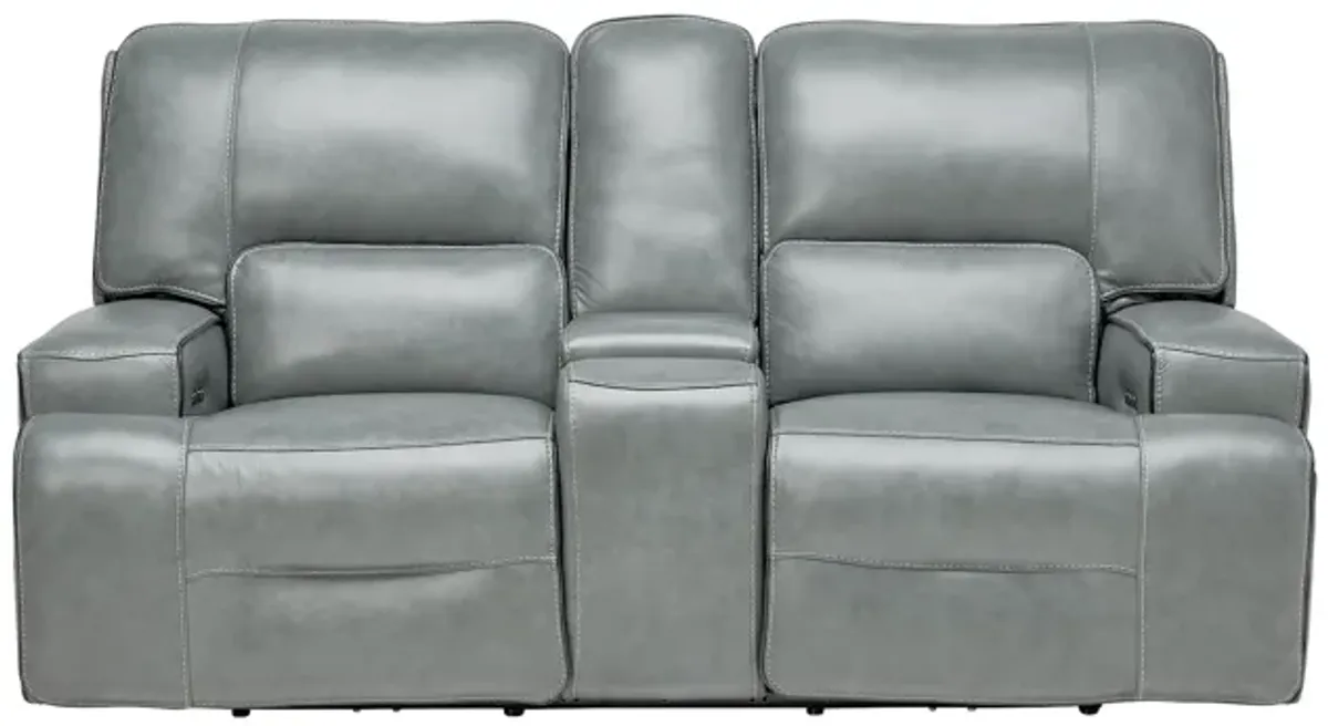 Lotus Leather Dual Power Reclining Console Loveseat