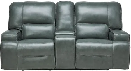 Lotus Leather Dual Power Reclining Console Loveseat