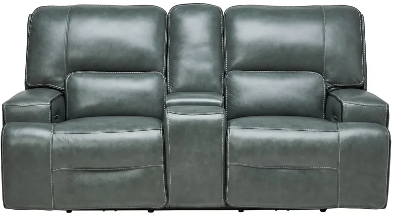 Lotus Leather Dual Power Reclining Console Loveseat
