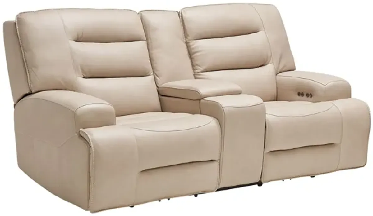 Porter Leather Dual Power Reclining Console Loveseat