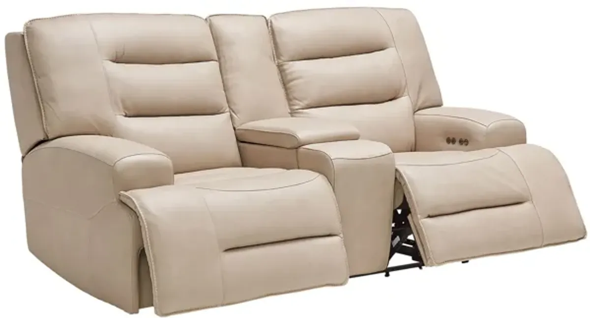 Porter Leather Dual Power Reclining Console Loveseat