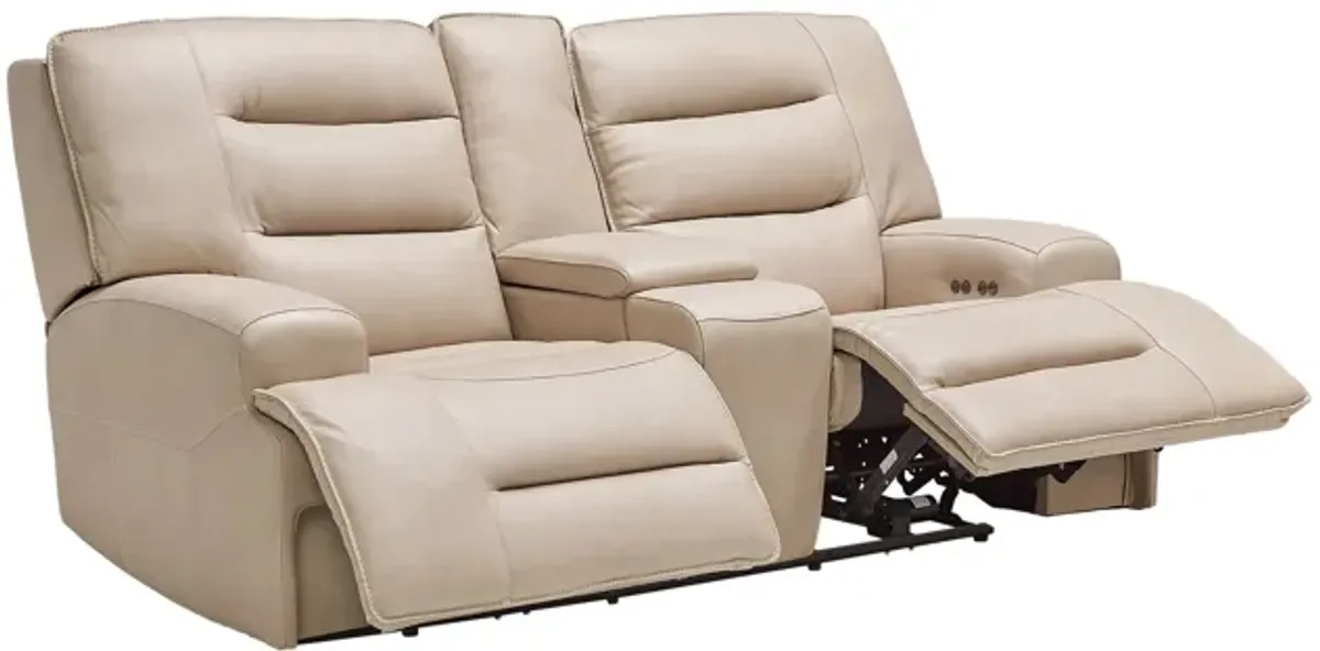 Porter Leather Dual Power Reclining Console Loveseat